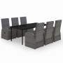 Juego de comedor de jardín 7 piezas con cojines gris