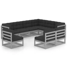 9-teiliges Gartenmöbel-Set mit Kissen aus grauem Kiefernholz von vidaXL, Gartensets - Ref: Foro24-3076836, Preis: 885,95 €, R...