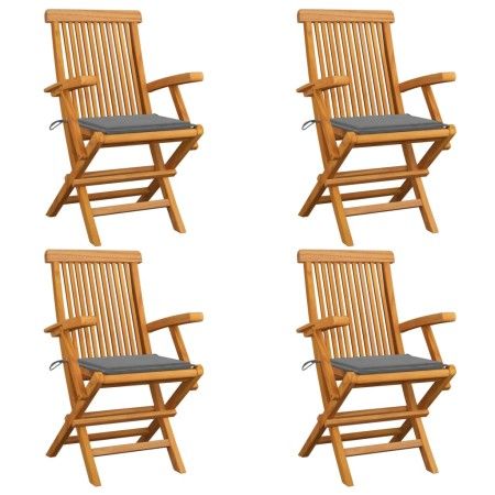 Garden chairs 4 pcs solid teak wood with gray cushions by vidaXL, Garden chairs - Ref: Foro24-3065618, Price: 386,14 €, Disco...