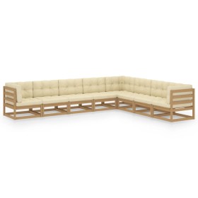 Gartenmöbel-Set 8-teilig honigbraune Kissen aus Kiefernholz von vidaXL, Gartensets - Ref: Foro24-3076887, Preis: 928,63 €, Ra...