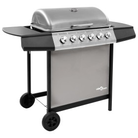 Barbacoa de gas con 6 fogones negro y plateado by , Barbecues - Ref: Foro24-3053630, Price: 255,13 €, Discount: %