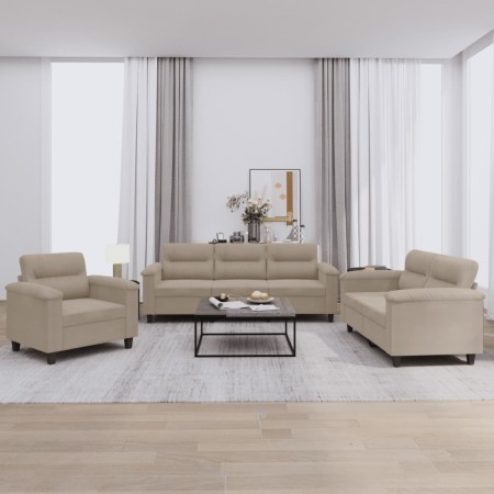 Juego de sofás con cojines 3 piezas tela microfibra gris taupe by , Sofas - Ref: Foro24-3202290, Price: 775,77 €, Discount: %