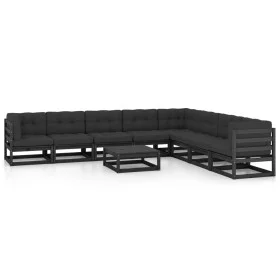 9-teiliges Gartenmöbel-Set mit Kissen aus schwarzem Kiefernholz von vidaXL, Gartensets - Ref: Foro24-3076893, Preis: 967,48 €...