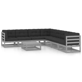 8-teiliges Gartenmöbel-Set mit Kissen aus grauem Kiefernholz von vidaXL, Gartensets - Ref: Foro24-3076881, Preis: 729,22 €, R...
