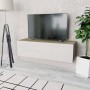 Mueble TV madera ingeniería blanco brillo y roble 120x40x34 cm by , TV Furniture - Ref: Foro24-244871, Price: 102,57 €, Disco...
