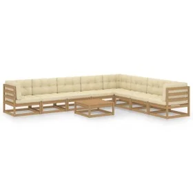 Gartenmöbel Set 9 Stück Kissen Honig Braun Kiefer Holz von vidaXL, Gartensets - Ref: Foro24-3076892, Preis: 892,50 €, Rabatt: %
