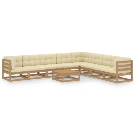 Gartenmöbel Set 9 Stück Kissen Honig Braun Kiefer Holz von vidaXL, Gartensets - Ref: Foro24-3076892, Preis: 892,36 €, Rabatt: %