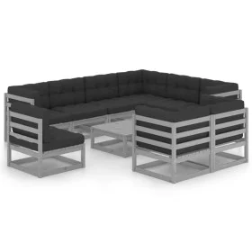 10-piece garden furniture set with gray pine wood cushions by vidaXL, Garden sets - Ref: Foro24-3076861, Price: 874,27 €, Dis...