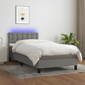 Cama box spring colchón y luces LED tela gris oscuro 100x200 cm Cama box spring colchón y luces LED tela gris oscuro 100x200 cm