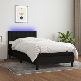 Cama box spring colchón y luces LED tela negro 100x200 cm en Camas y somieres | Comprar online en Foro24
