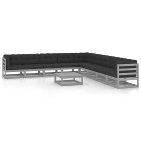 10-piece garden furniture set with gray pine wood cushions by vidaXL, Garden sets - Ref: Foro24-3076901, Price: 906,37 €, Dis...
