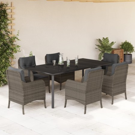 Set comedor jardín 7 pzas y cojines ratán sintético gris de , Conjuntos de jardín - Ref: Foro24-3211960, Precio: 877,00 €