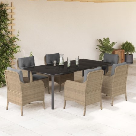 Set comedor de jardín 7 pzas con cojines ratán sintético beige de , Conjuntos de jardín - Ref: Foro24-3211988, Precio: 899,24...