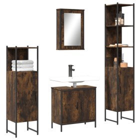 Set de muebles baño 4 pzas madera contrachapada roble ahumado de , Muebles de baño - Ref: Foro24-3214832, Precio: 233,61 €, D...