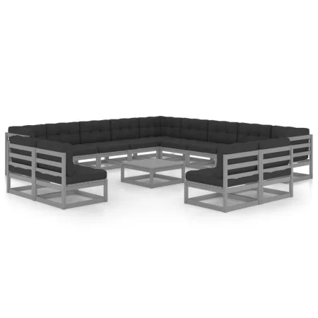 Set de muebles de jardín 14 pzas con cojines madera pino gris de vidaXL, Conjuntos de jardín - Ref: Foro24-3076961, Precio: 1...