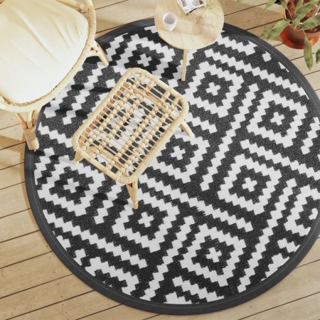 Alfombra de exterior ARAKIL blanco y negro Ø160 cm PP by , Outdoor protectors - Ref: Foro24-368579, Price: 30,53 €, Discount: %