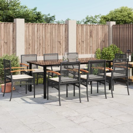 Set de comedor de jardín 9 pzas y cojines ratán sintético negro by , Garden sets - Ref: Foro24-3213609, Price: 607,34 €, Disc...
