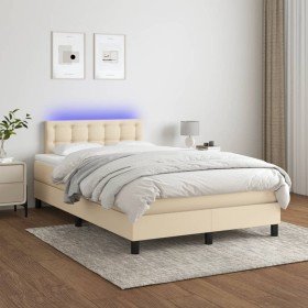 Cama box spring con colchón y LED tela crema 120x200 cm en Camas y somieres | Comprar online en Foro24