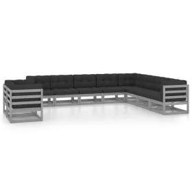 Gartenmöbelset 10-tlg. mit Kissen graues Kiefernholz von vidaXL, Gartensets - Ref: Foro24-3076976, Preis: 917,06 €, Rabatt: %