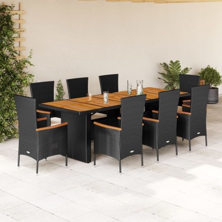 Set de comedor de jardín 9 pzas y cojines ratán sintético negro de , Conjuntos de jardín - Ref: Foro24-3277522, Precio: 973,2...