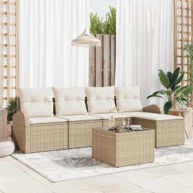 Conjunto de sofá de jardín con cojín 6 pcs Beige Poliratán
