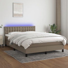 Cama box spring colchón y luces LED tela gris taupe 140x190 cm Cama box spring colchón y luces LED tela gris taupe 140x190 cm