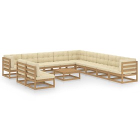 Set de muebles de jardín 12 pzs cojines madera pino marrón miel