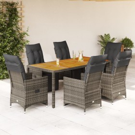 Mesita y sillas jardín 7 piezas y cojines ratán sintético gris de , Conjuntos de jardín - Ref: Foro24-3276889, Precio: 912,65...