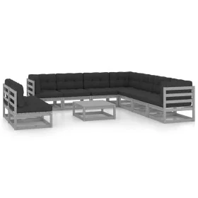 10-piece garden furniture set with gray pine wood cushions by vidaXL, Garden sets - Ref: Foro24-3076911, Price: 906,37 €, Dis...