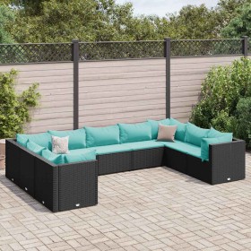 Set de muebles de jardín 9 pzas y cojines ratán sintético negro de , Conjuntos de jardín - Ref: Foro24-3308268, Precio: 656,7...