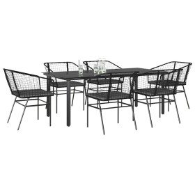 Set de comedor de jardín 7 piezas cojines ratán