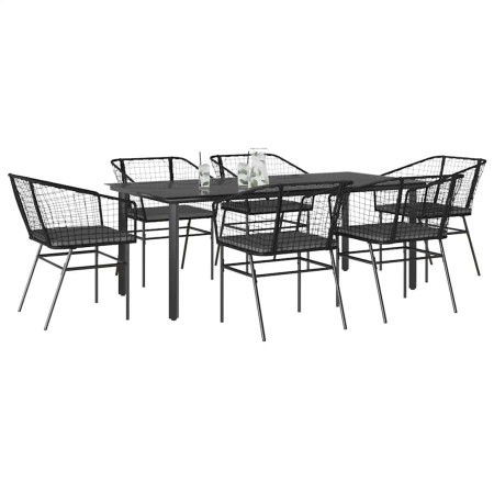 Set de comedor de jardín 7 piezas cojines ratán sintético negro | Foro24.es | Tu tienda online para hogar, jardín y más Foro24.es