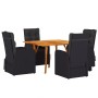 Juego de Comedor de Jardín de 5 Piezas con Cojines Ratán Negro Acacia von , Gartentische - Ref: Foro24-3172823, Preis: 839,40...