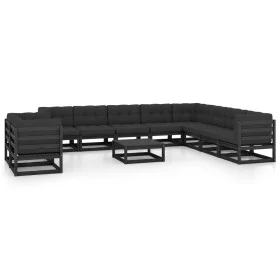 Set de muebles de jardín 11 pzas con cojines madera pino negro de vidaXL, Conjuntos de jardín - Ref: Foro24-3076983, Precio: ...