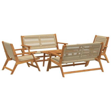 Sillas de jardín con mesa de 5 pcs Beige de Madera Sólida de