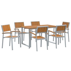 Conjunto de Comedor de Jardín de 7 Piezas Gris de Acero y Madera Sólida de Acacia de , Mesas de jardín - Ref: Foro24-3284352,...