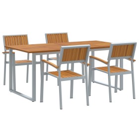 Juego de Comedor de Jardín de 5 Piezas en Gris Acero y Madera Sólida de Acacia by , Garden tables - Ref: Foro24-3284355, Pric...