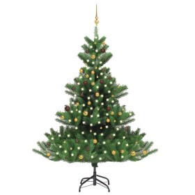 Árbol de Navidad abeto Nordmann con LEDs y bolas verde 240 cm