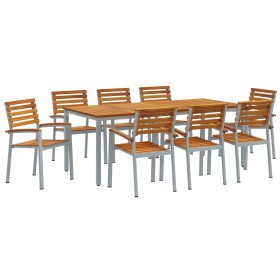 Set de Comedor de Jardín de 9 Piezas de Madera Sólida de Acacia y Metal by , Garden tables - Ref: Foro24-3284412, Price: 858,...