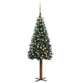 Árbol de Navidad delgado con luces y bolas verde 150 cm