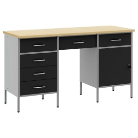 Conjunto de gabinete y mesa de trabajo de 3 piezas Negro de madera elaborada y acero de , Mesas de trabajo - Ref: Foro24-3321...