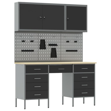 Conjunto de gabinete de trabajo y panel de clavijas de 8 piezas , Negro, MDF y Metal de , Mesas de trabajo - Ref: Foro24-3321...