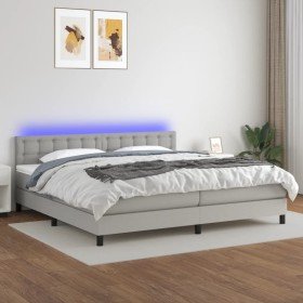 Cama box spring con colchón tela y LED gris claro 200x200 cm en Camas y somieres | Comprar online en Foro24