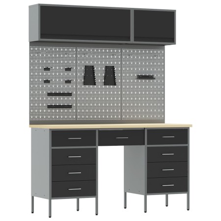 Set de Armario y Panel de Herramientas de 8 Piezas Negro MDF y Metal de , Mesas de trabajo - Ref: Foro24-3321462, Precio: 554...