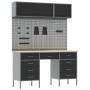 Set de Armario y Panel de Herramientas de 8 Piezas Negro MDF y Metal de , Mesas de trabajo - Ref: Foro24-3321462, Precio: 554...