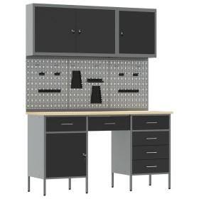 Conjunto de gabinete de trabajo y panel de herramientas de 8 piezas Negro MDF y metal de , Mesas de trabajo - Ref: Foro24-332...