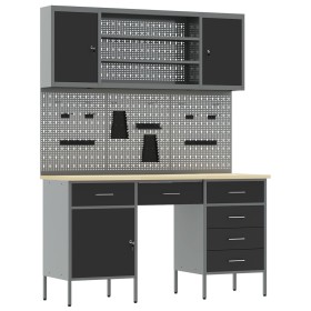 Conjunto de trabajo con panel perforado de 7 piezas en negro, de MDF y metal de , Mesas de trabajo - Ref: Foro24-3321466, Pre...