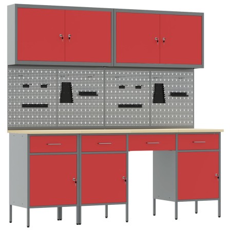 Set de Banco de Trabajo de 10 Piezas de en Acero Rojo de , Mesas de trabajo - Ref: Foro24-3321471, Precio: 731,54 €, Descuent...