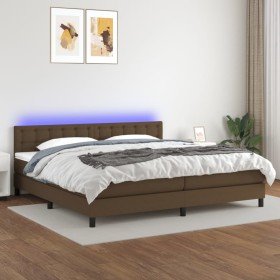 Cama box spring colchón luces LED tela marrón oscuro 200x200 cm Cama box spring colchón luces LED tela marrón oscuro 200x200 cm