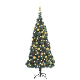 Árbol de Navidad artificial con LEDs y bolas PVC verde 120 cm